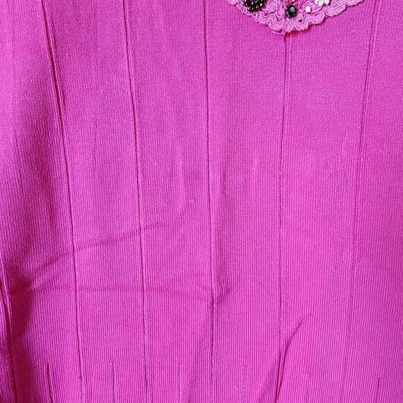 Yuka Women's Size PL Sleeveless Camisole Tank Top Beaded Sequin Lace Trim Pink - Picture 5 of 15